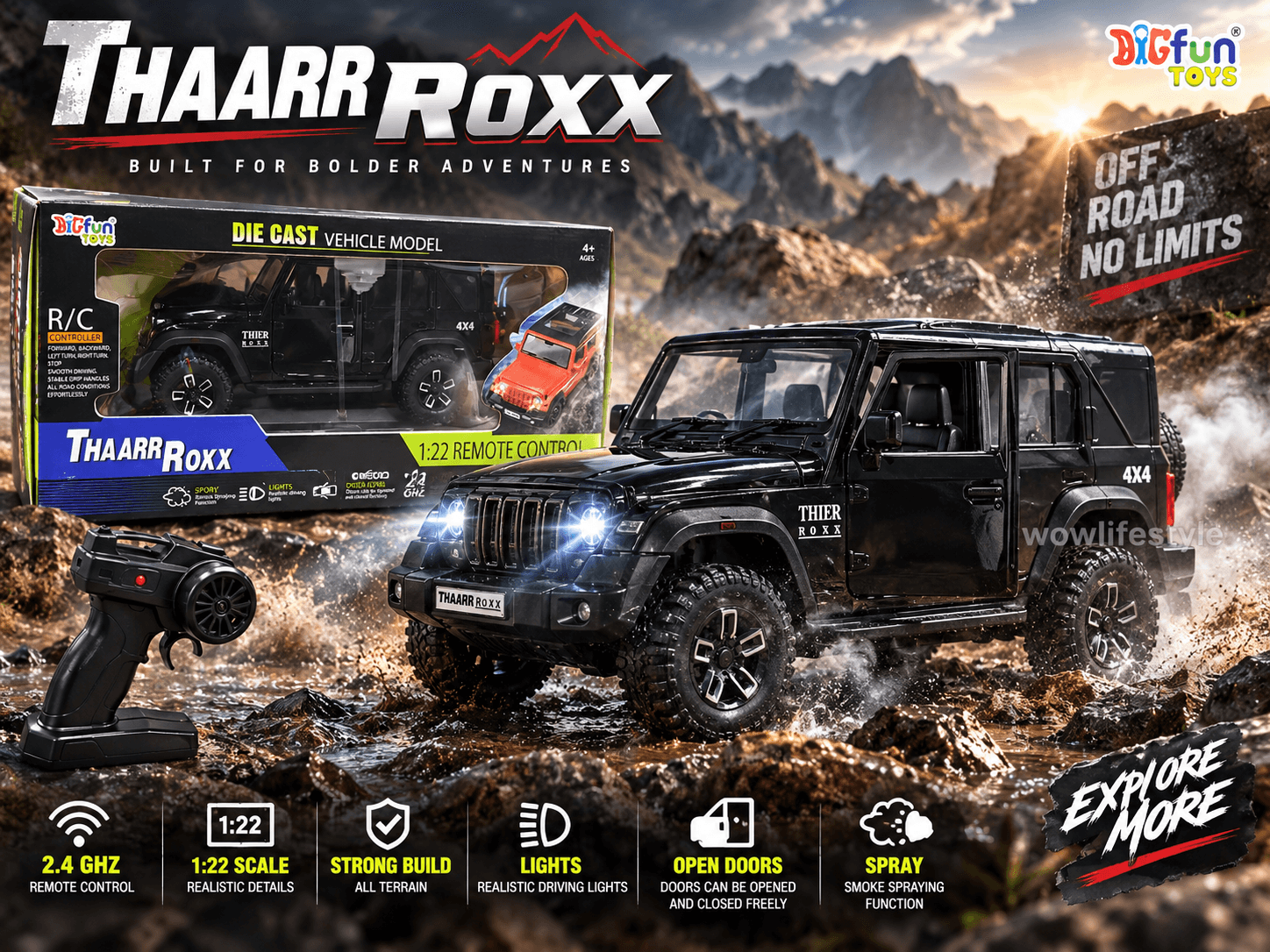 Happytoys Thaarr Roxx 1:22 RC Die-Cast SUV — 2.4GHz, Lights & Spray Function, 4+ — view 3