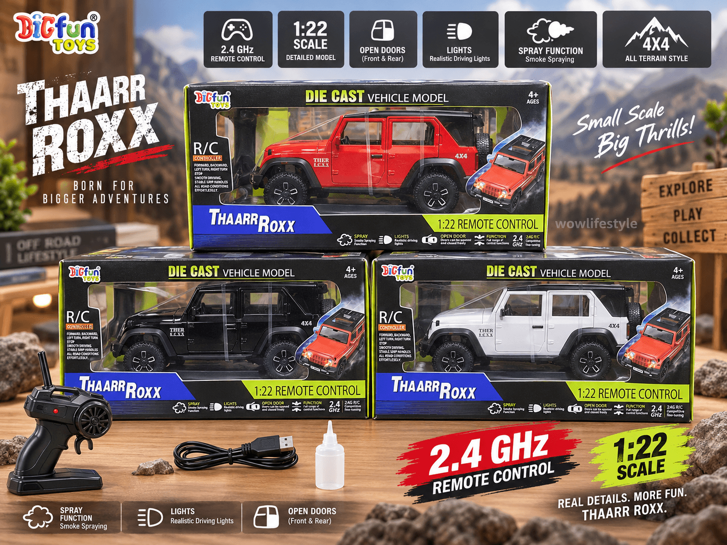 Happytoys Thaarr Roxx 1:22 RC Die-Cast SUV — 2.4GHz, Lights & Spray Function, 4+ — view 5