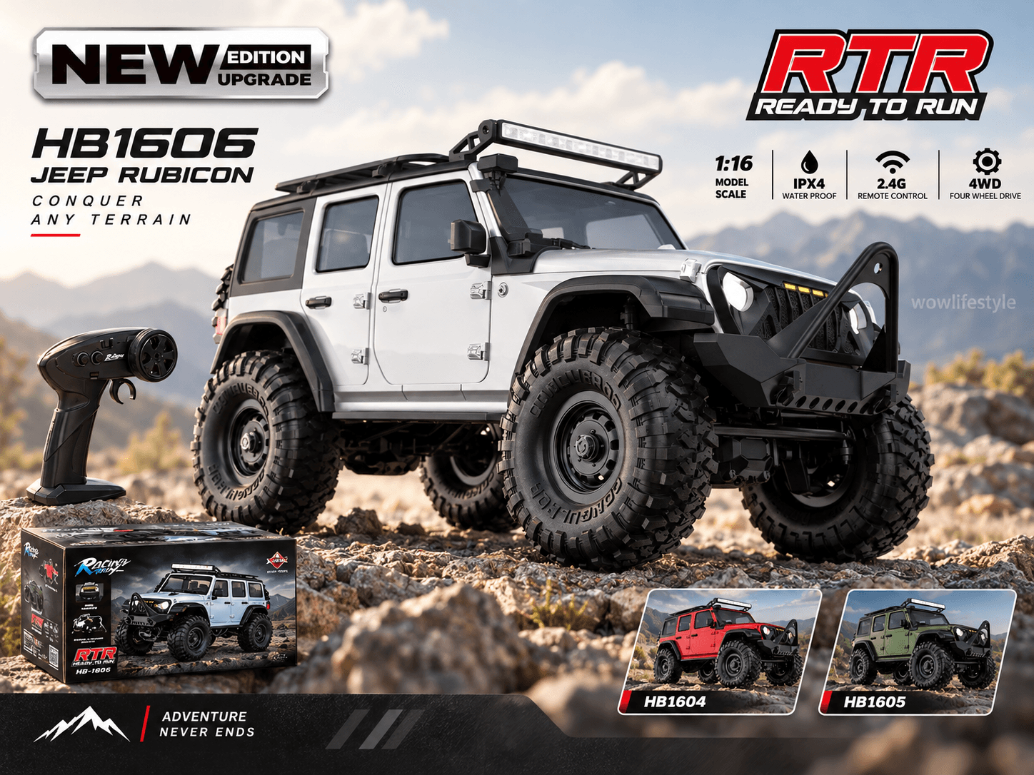 HB Toys Jeep Rubicon 1:16 RC Rock Crawler — 4WD, IPX4, 2.4GHz, RTR — view 4