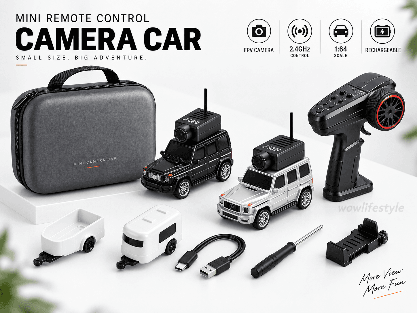 Mini RC FPV Camera Car 1:64 — Live Camera, 2.4GHz, Rechargeable, Twin Pack — view 3