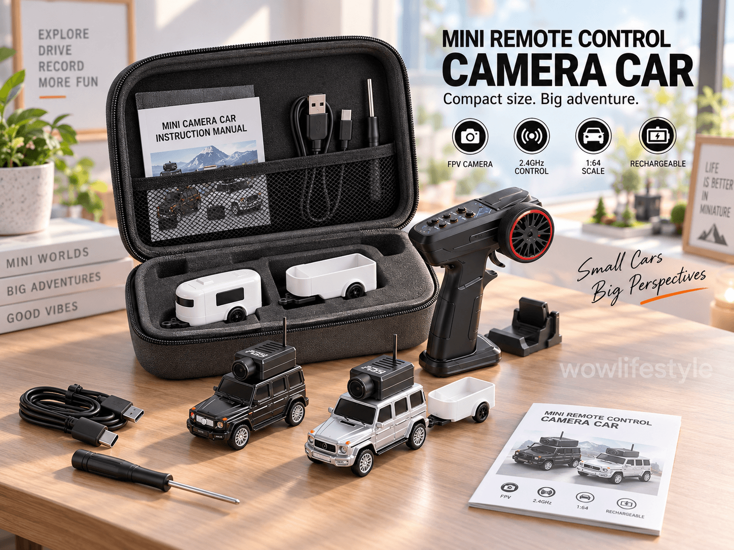 Mini RC FPV Camera Car 1:64 — Live Camera, 2.4GHz, Rechargeable, Twin Pack — view 2