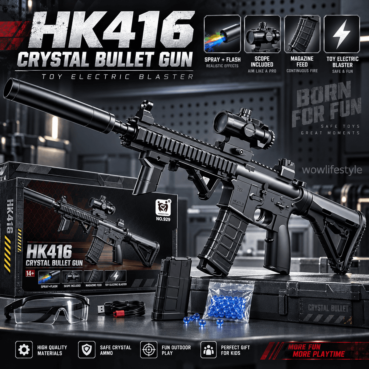 Mengzhi HK416 Crystal Bullet Gel Blaster — Suppressor, Scope & Bolt Action, 14+ — view 2