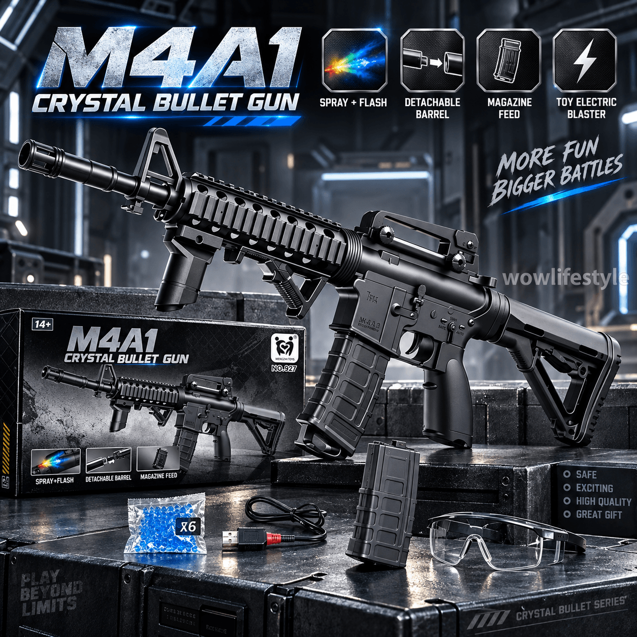 Mengzhi M4A1 Crystal Bullet Gel Blaster — Detachable Barrel, Magazine Feed, 14+ — view 2