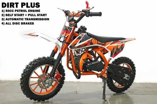 Dirt Plus 50cc 2-Stroke Petrol Kids Dirt Bike — Orange — view 2