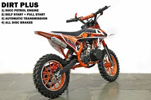 Dirt Plus 50cc 2-Stroke Petrol Kids Dirt Bike — Orange — view 3