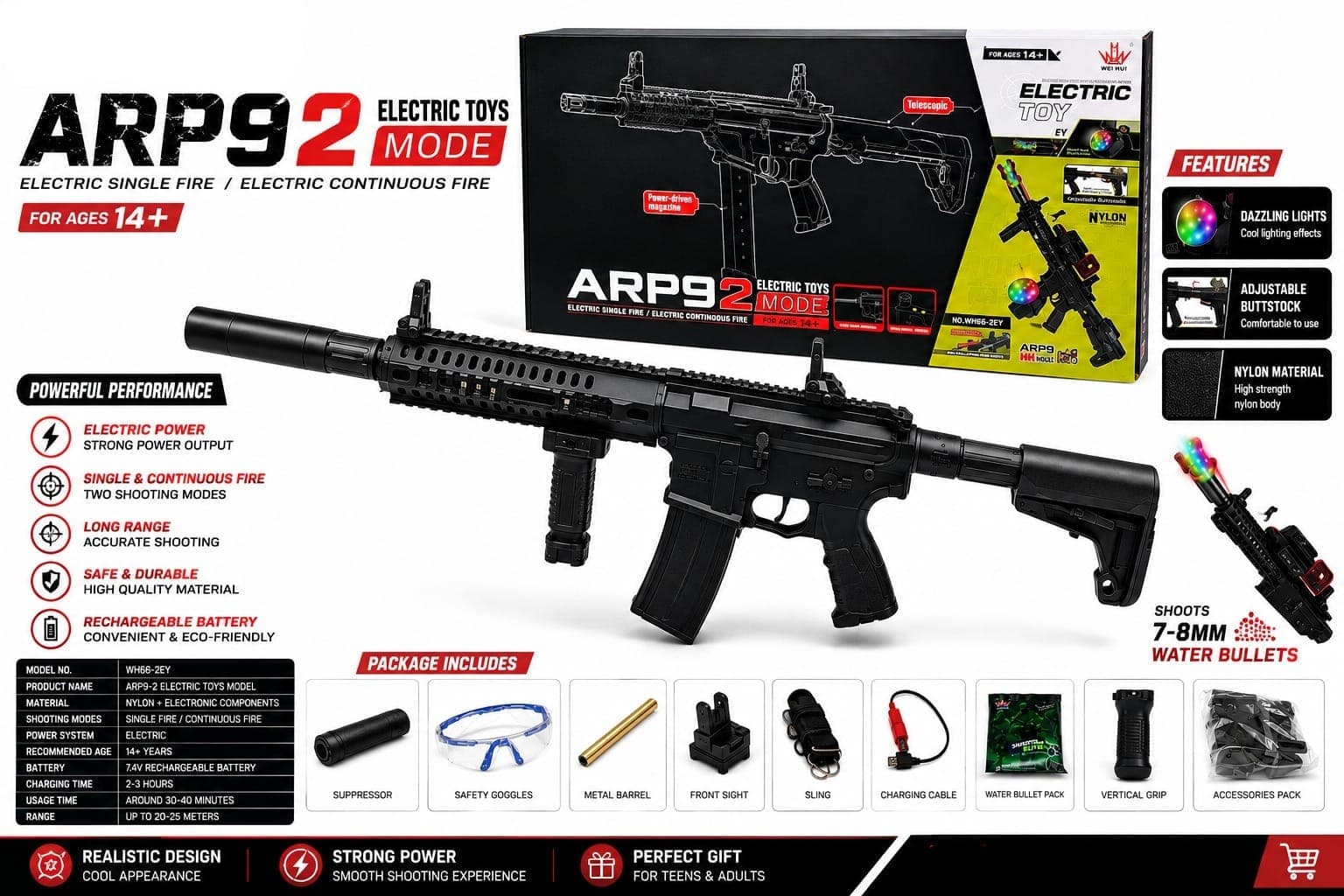 Wei Hui ARP9 2-Mode Electric Gel Blaster — Nylon Body, 14+