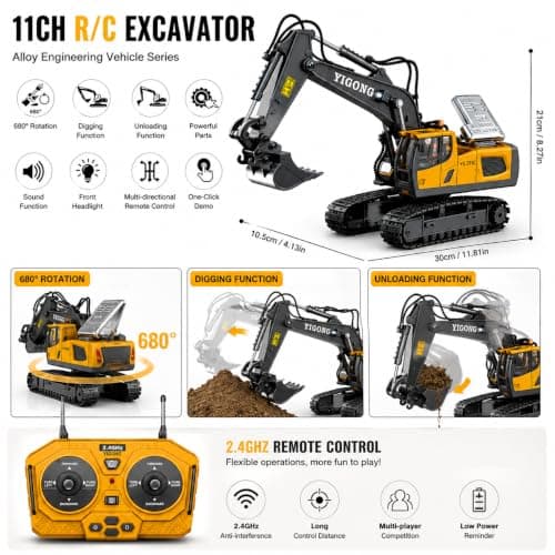 YIGONG YG231C 11-Channel RC Excavator 1:20 — Black Boom, 680° Rotation — view 3