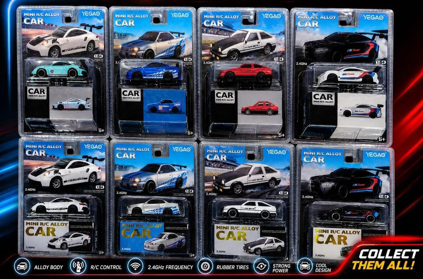 YEGAO Mini Drift 1:64 Alloy RC Car — 4 Models × 2 Colours, 8 Blisters — view 2