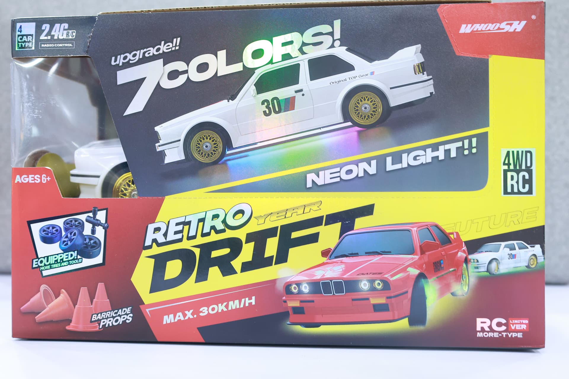 WHOOSH Retro Drift RC Car — BMW E30 M3 Style, 7-Colour Neon, 4WD, 6+ — view 2