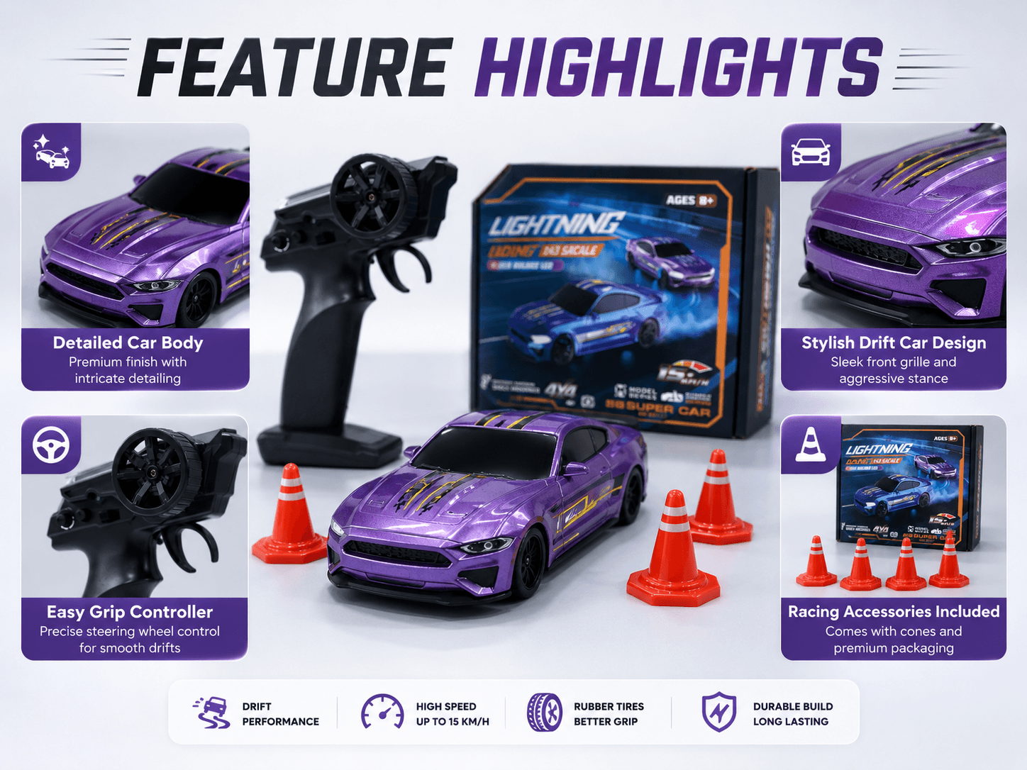 ENOZE Lightning Racing 1:43 4x4 Drift Car — Purple — view 4