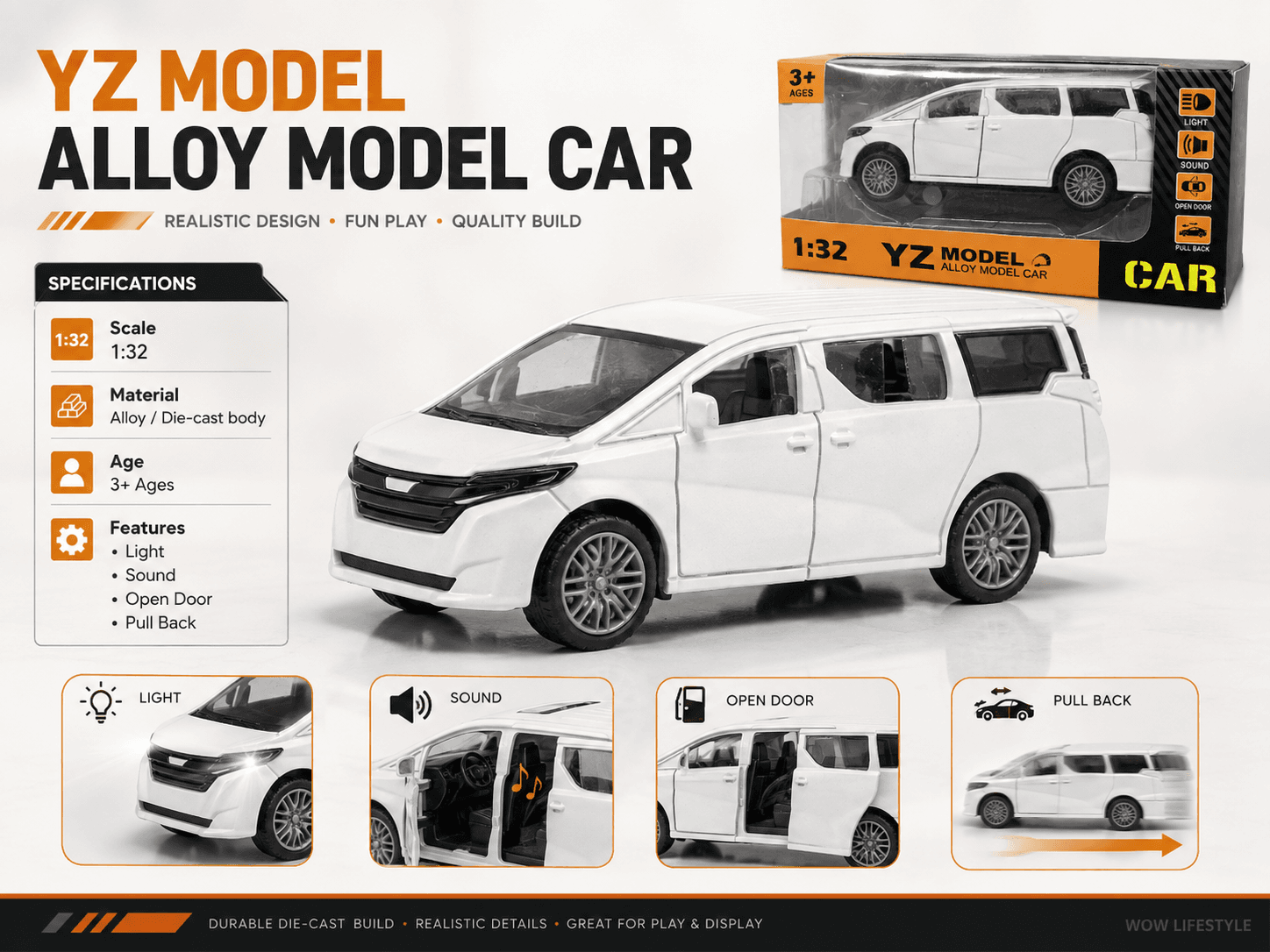 YZ Model 1:32 Alloy Minivan — Light, Sound, Opening Doors, Pull-Back, 3+ — view 3