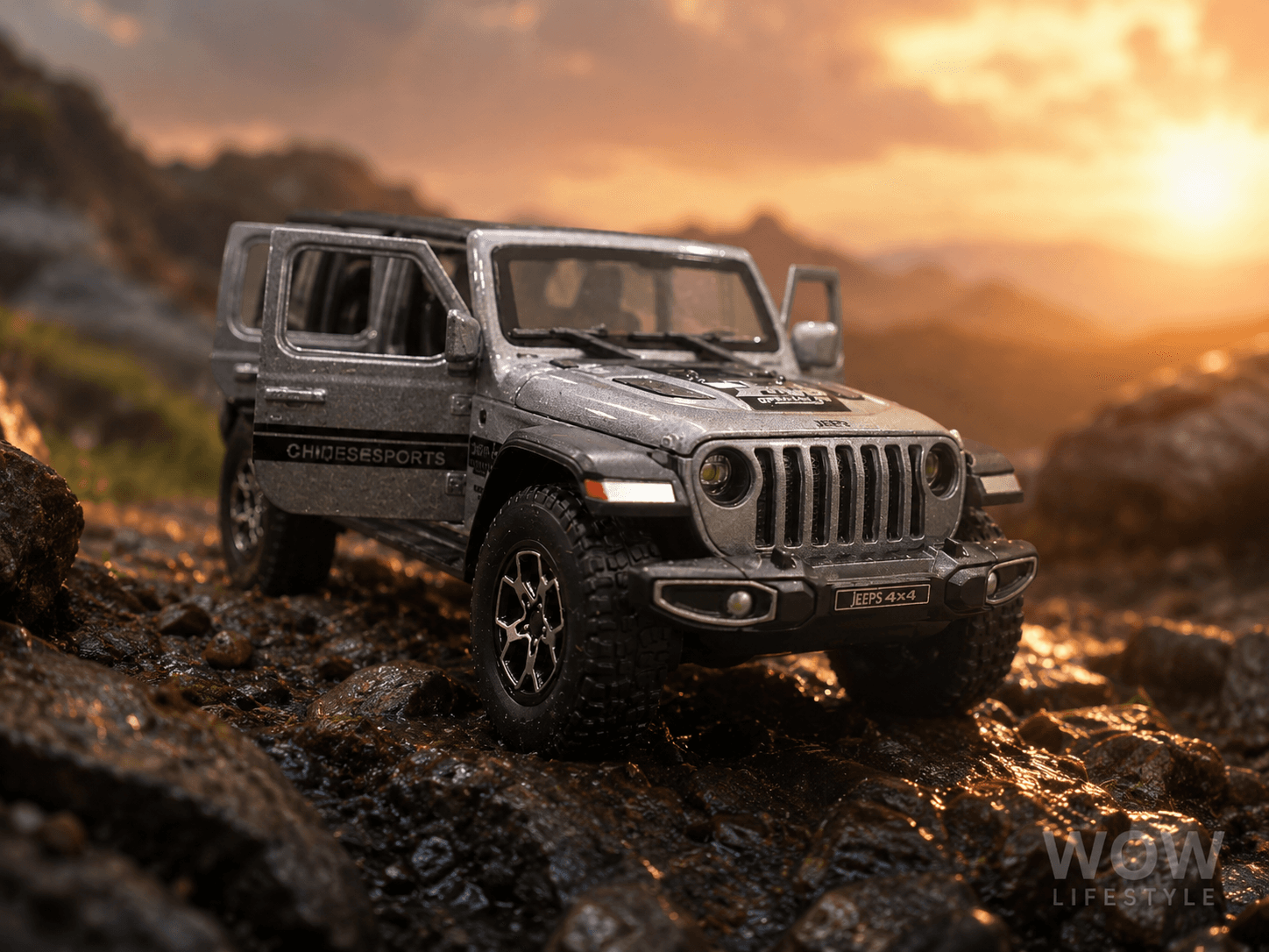 4x4 Off-Road Diecast SUV — Sage Green, Opening Doors — view 6