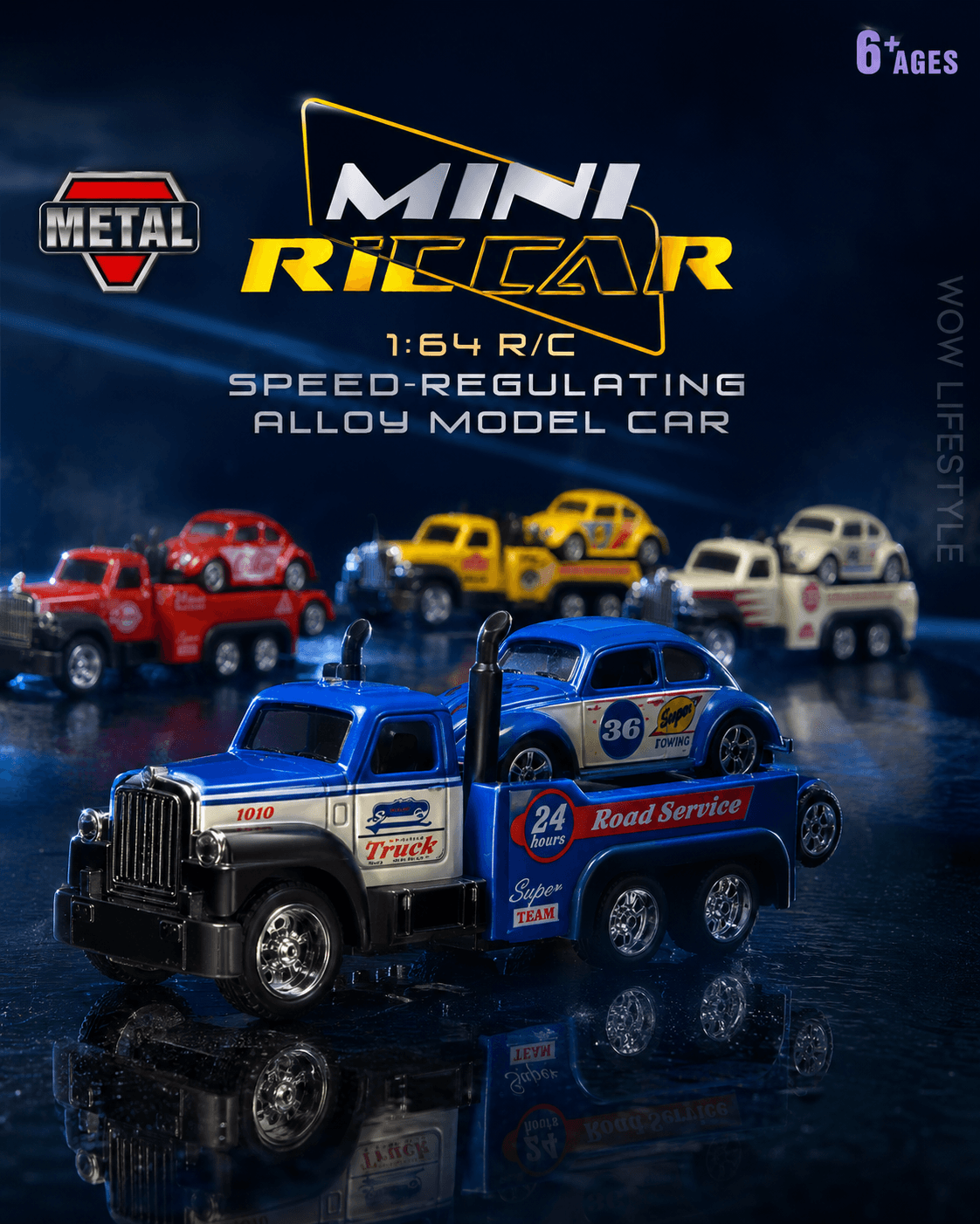 TRASPED 1:64 Alloy RC Tow Truck + Mini Car — Multicolor