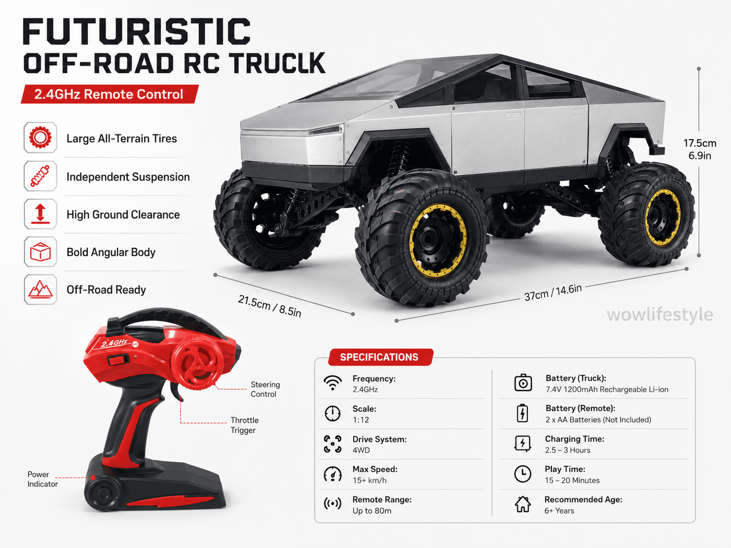 MOKA Rock Crawler 1:8 4WD Cybertruck-Style RC Truck