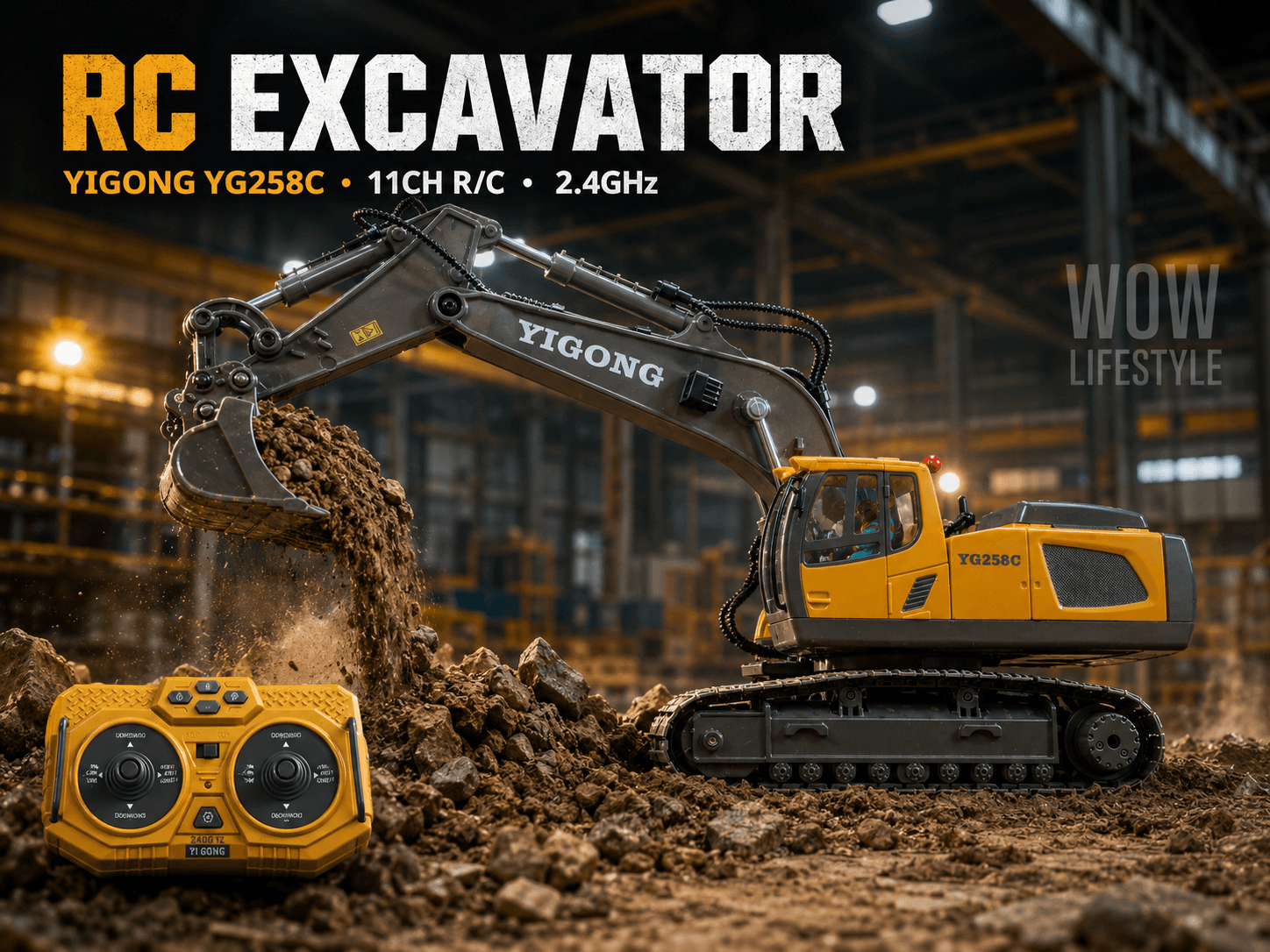 YIGONG YG258C 11-Channel RC Excavator — 2.4GHz, 680° Rotation