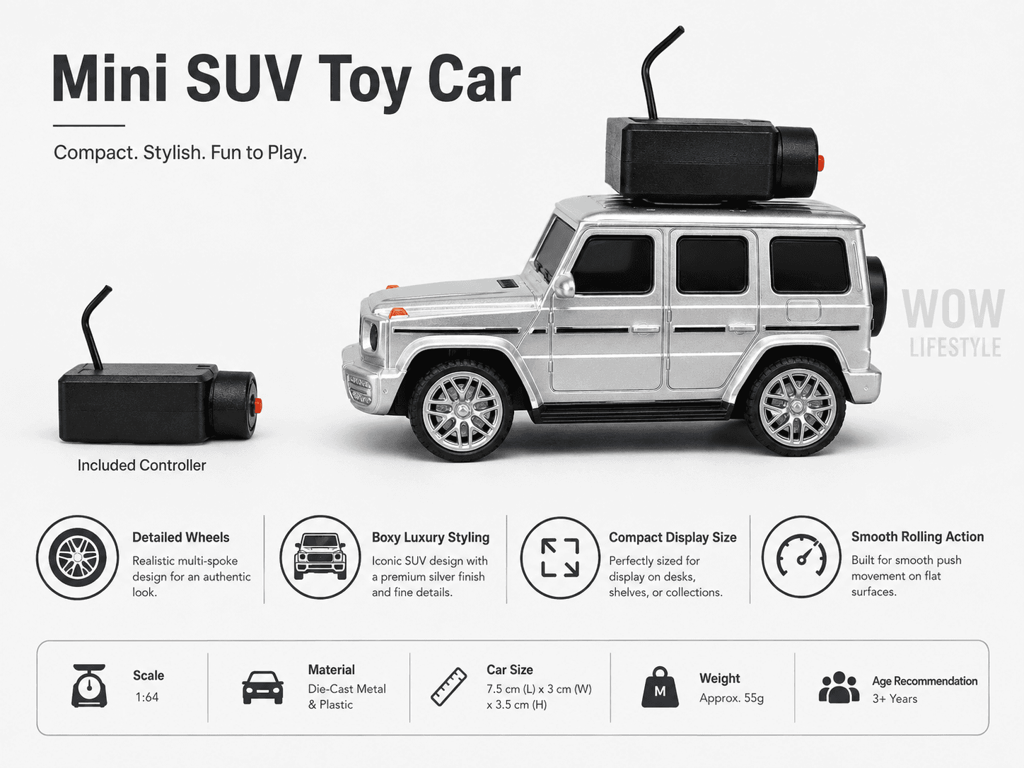 WLtoys 6406-C 1:64 FPV Camera RC Car — Mercedes G63 Style, Silver — view 5