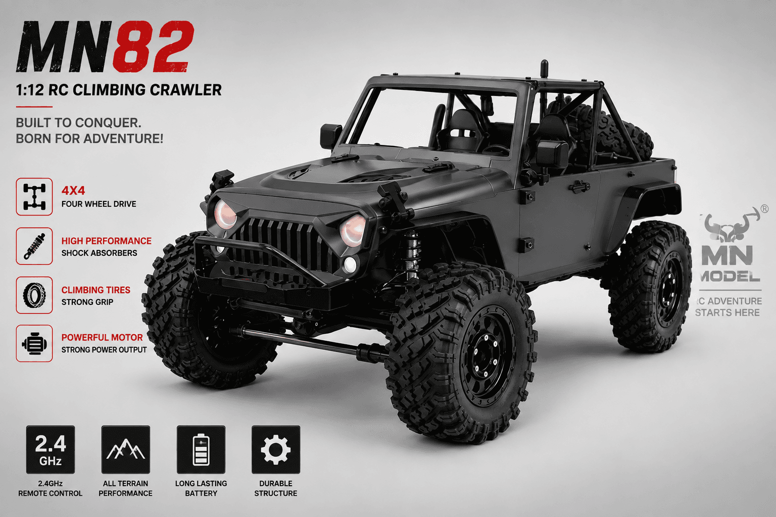 MJX Hyper Go H12Y 1/12 4WD Brushless RC Crawler — Titanium — view 5