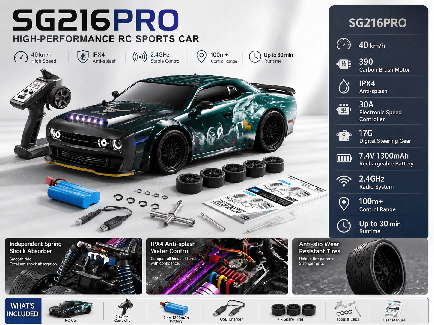 ZLL Beast SG216PRO 1/16 4WD RC Drift Car — 40 km/h, IPX4, 390 Motor, Six-Part Upgrade Kit, 14+ — view 11