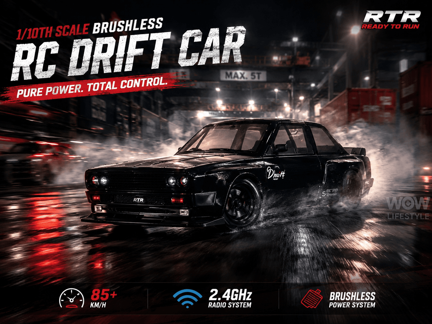 HNR H9802 Werewolf 1/10 4WD Brushless RTR Drift Car — BMW E30 Style, Black, 56+ mph, 14+ — view 1