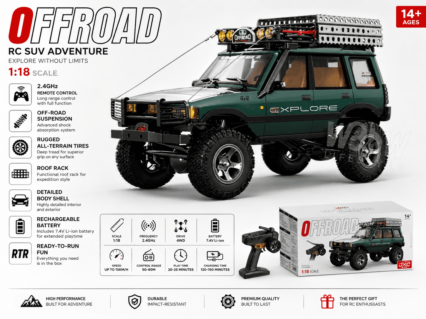 JXC LR1801 1:18 4WD Dual-Speed RC Rock Crawler — Land Rover Discovery Style, 4 Liveries, 14+ — view 8